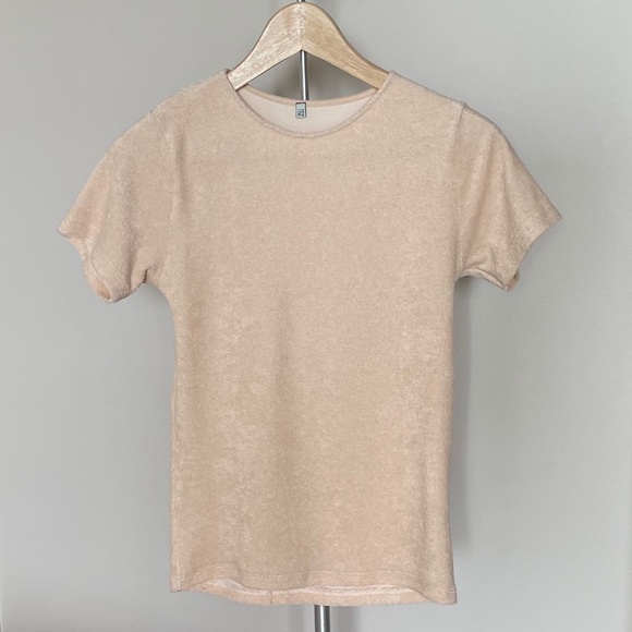 Baserange Omo Beige Crewneck Terrycloth Velour T-Shirt XS - Picture 1 of 6